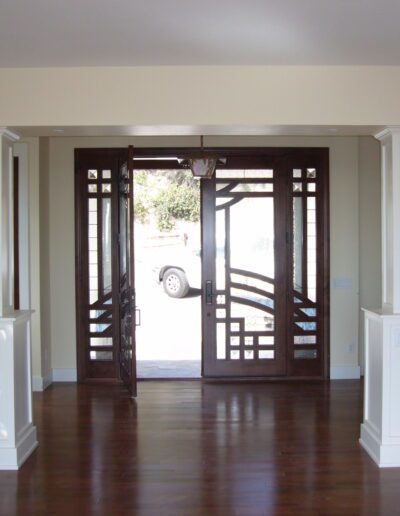 A doorway leading into a living room.