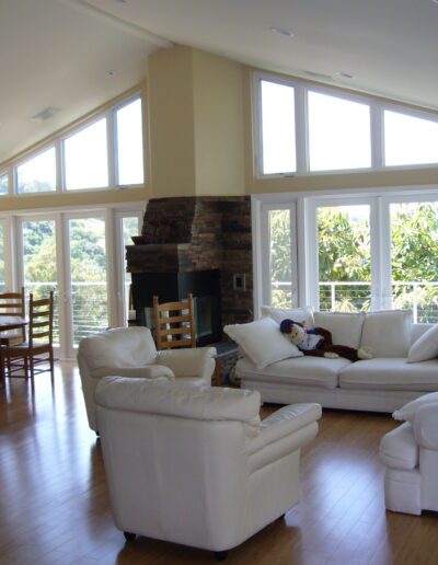A white couch in a living room.